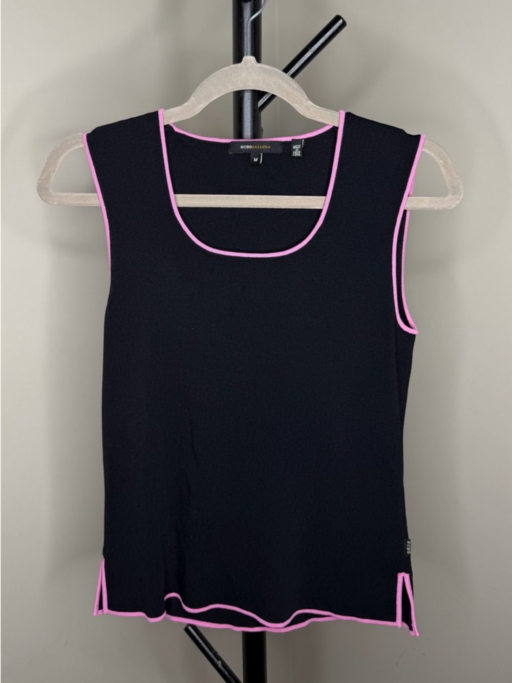Vintage Y2K BCBGMaxAzria Black Tank Top with Pink Trim